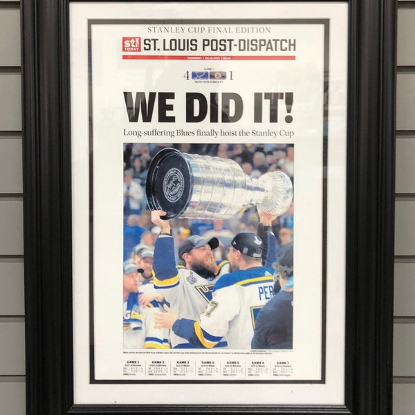 2019 St. Louis Blues Stanley Cup Championship Krant ingelijste print Enterprise Center