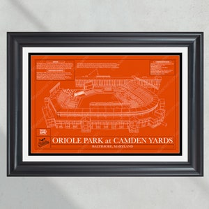 Baltimore Orioles Oriole Park at Camden Yards Stadium Ballpark Blueprint Baseball Wall Art