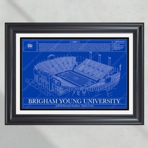 Brigham Young University BYU LaVell Edwards Stadium Blueprint Football Print