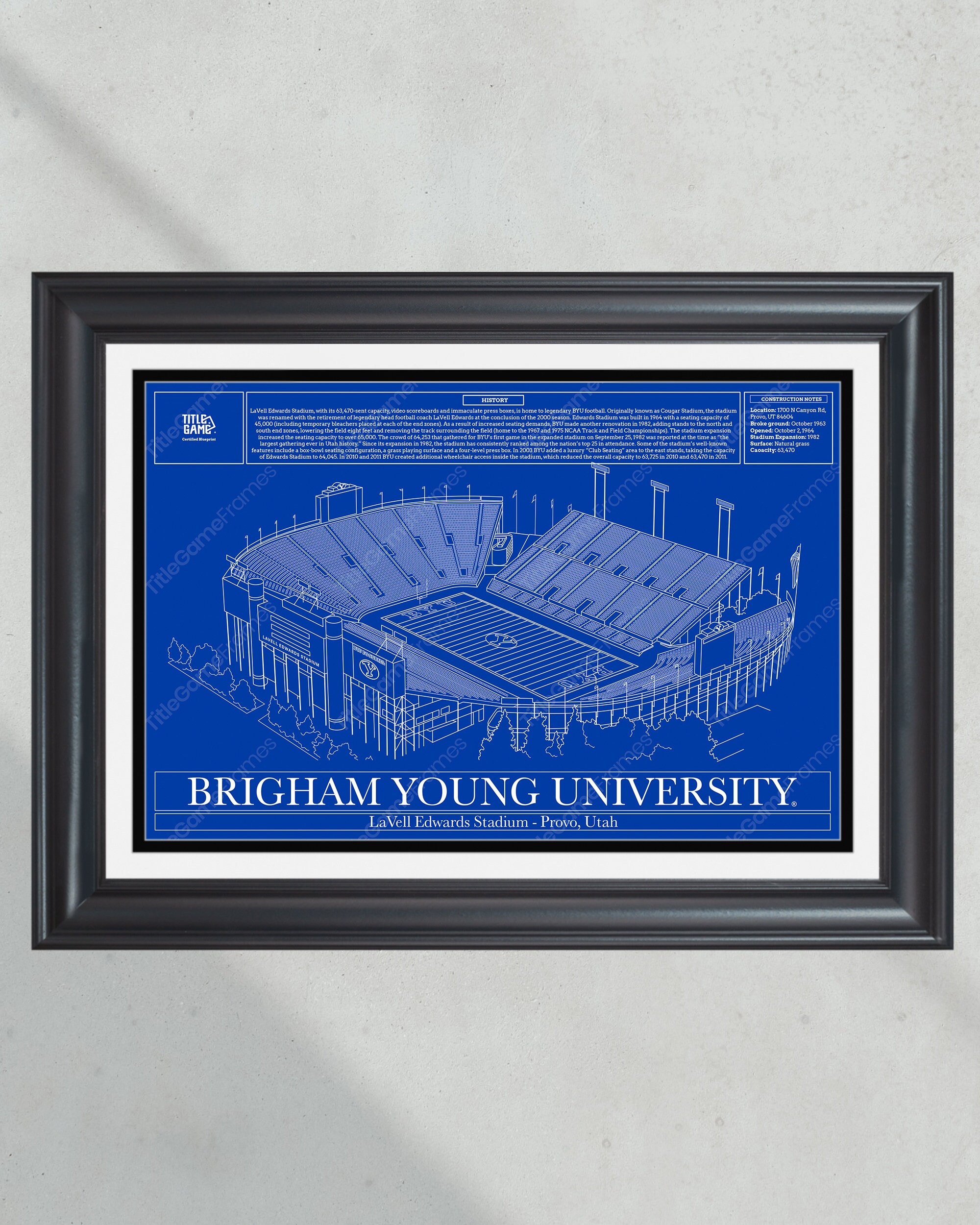 Brigham Young University BYU LaVell Edwards Stadium Blueprint Football Print PT60611