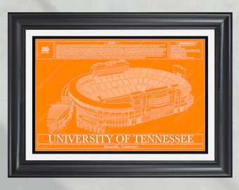 University of Tennessee Volunteers Neyland Stadium Blueprint Football Print