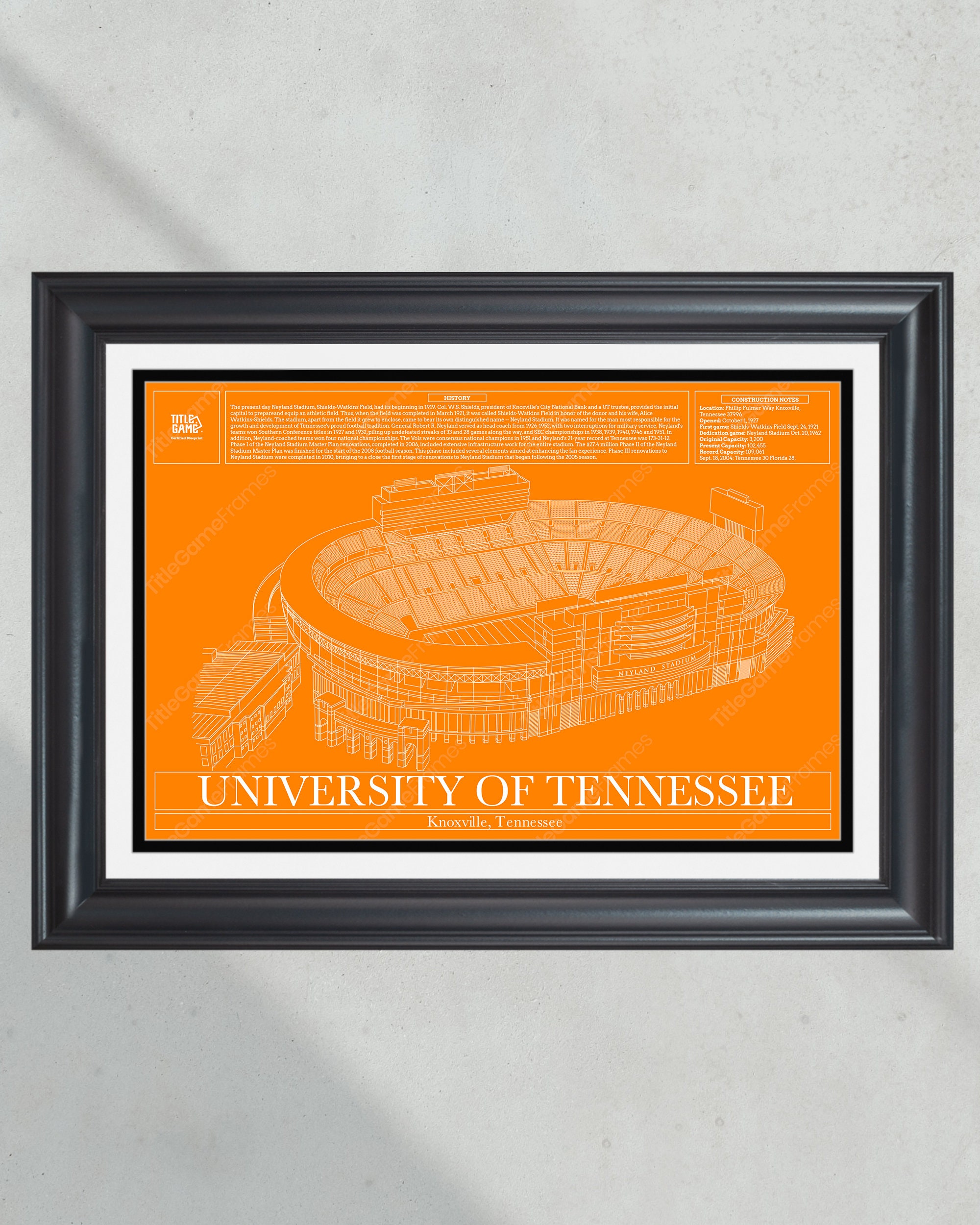 University of Tennessee Volunteers Neyland Stadium Blueprint Football Print PT60377