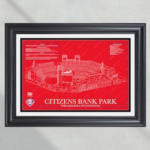 Philadelphia Phillies Citizens Bank Park Stadium Ballpark Blueprint Baseball Wall Art