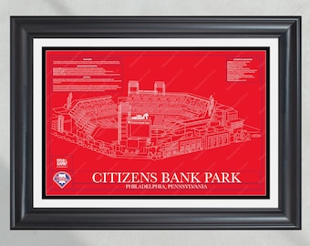 Philadelphia Phillies Citizens Bank Park Stadium Ballpark Blueprint Baseball Wall Art