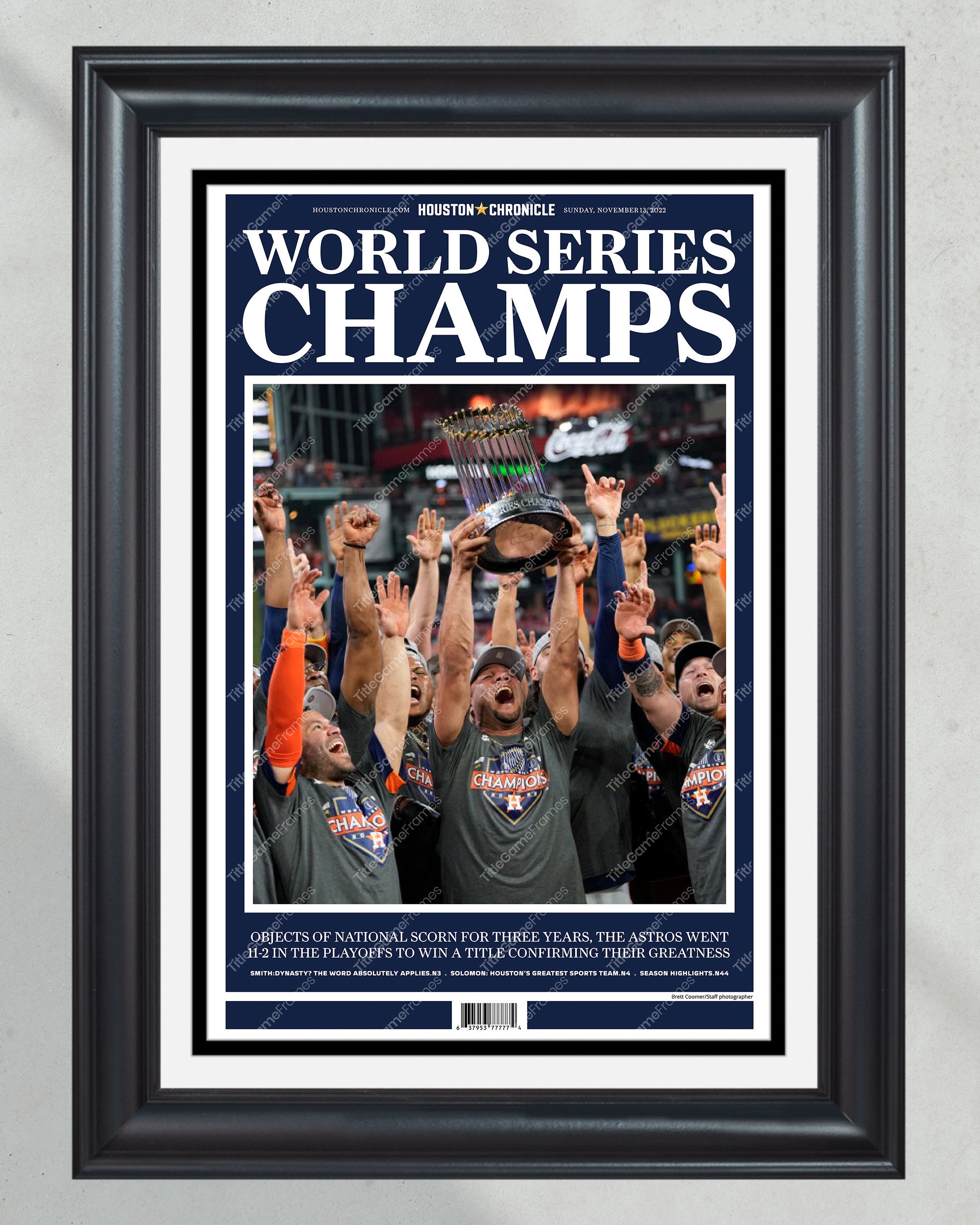 2022 Houston Astros 'WORLD SERIES CHAMPS - Commemorative Framed Front Page Newspaper PT60869