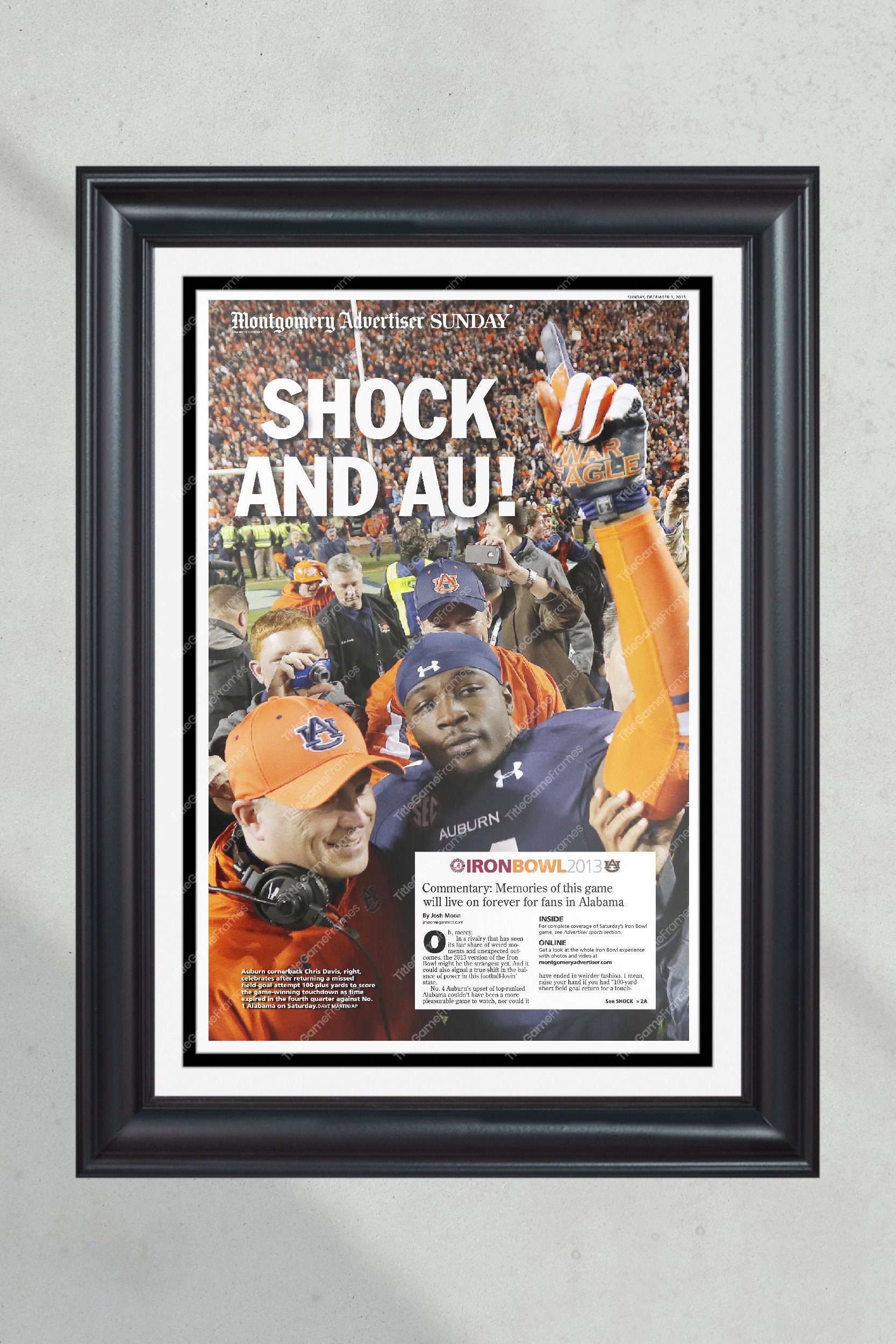 2013 Iron Bowl Showdown: Auburn vs. Alabama 'Kick Six' Framed Commemorative Newspaper PT60687