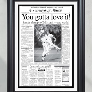 1985 Kansas City Royals World Series Champions Framed Front Page Newspaper Print