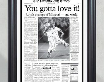 1985 Kansas City Royals World Series Champions Framed Front Page Newspaper Print