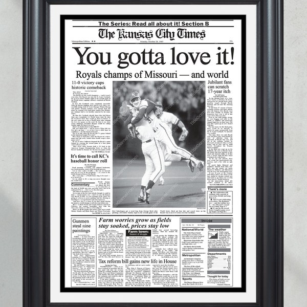 1985 Kansas City Royals World Series Champions Framed Front Page Newspaper Print