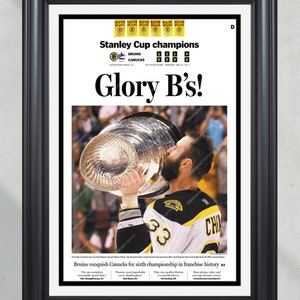 Impresión de periódico enmarcada de portada &quot;¡Glory B&#39;s!&quot;, campeones de la Copa Stanley de los Boston Bruins 2011, Boston Garden