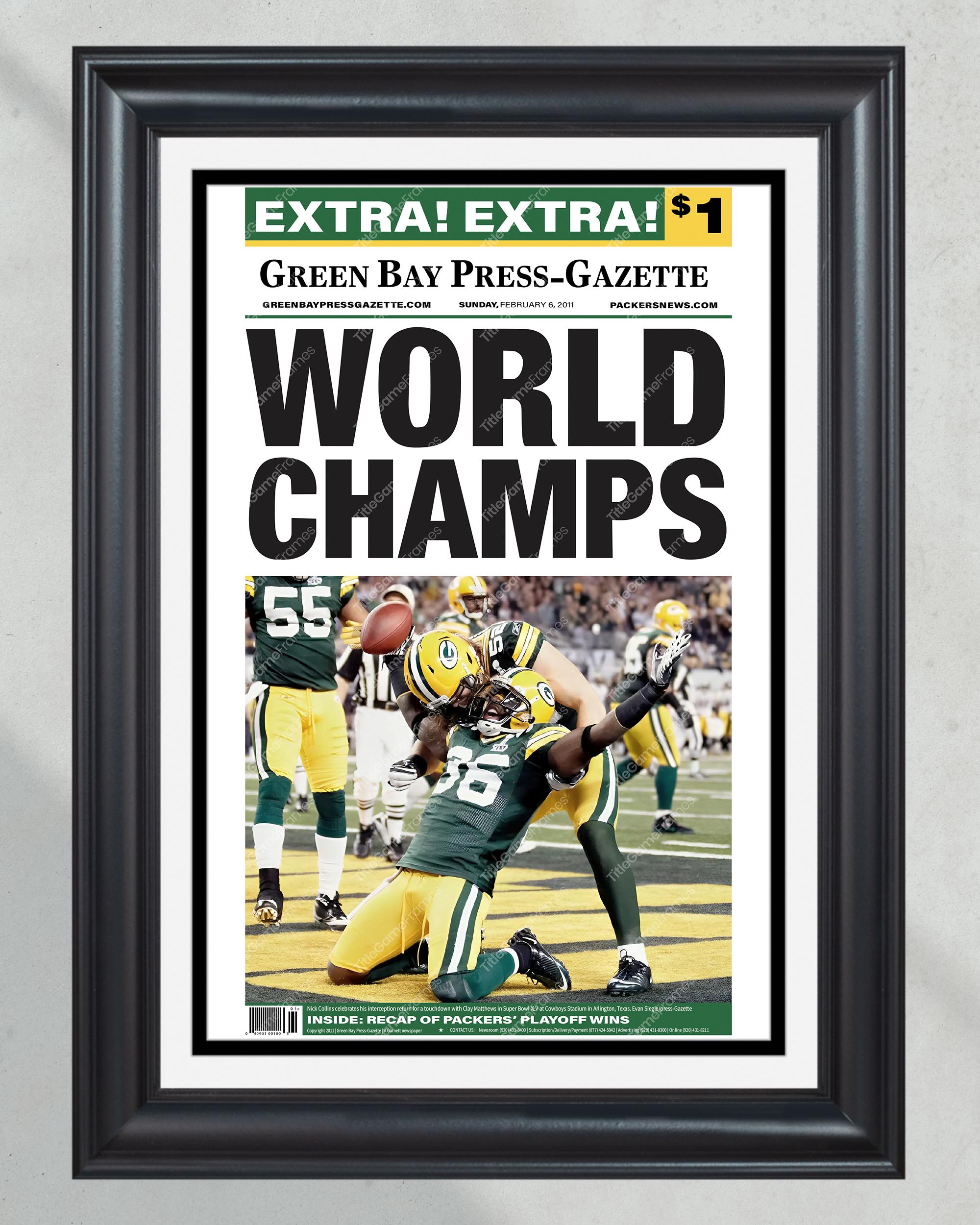 2011 Green Bay Packers Super Bowl Champions XLV 45 Framed Front Page Newspaper Print Lambeau Field PT60228