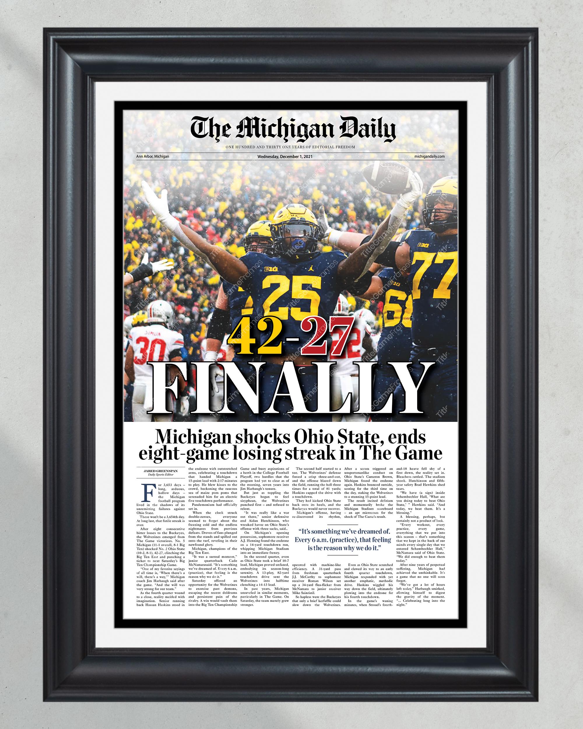 2021 Michigan Wolverines "Finally" def. Ohio State Buckeyes 11/28/2021 Front Page Newspaper Print PT61011