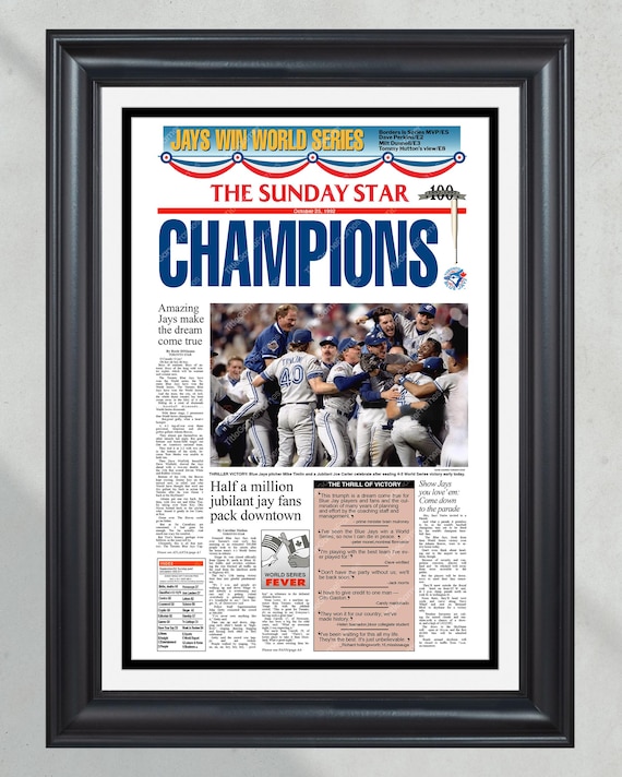 1992 Toronto Blue Jays World Series Champions Framed Front Page