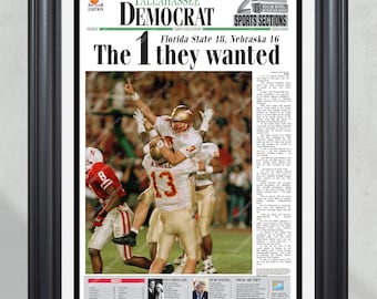 1993 Florida State Seminoles NCAA College Football National Champions Framed Front Page Newspaper Print