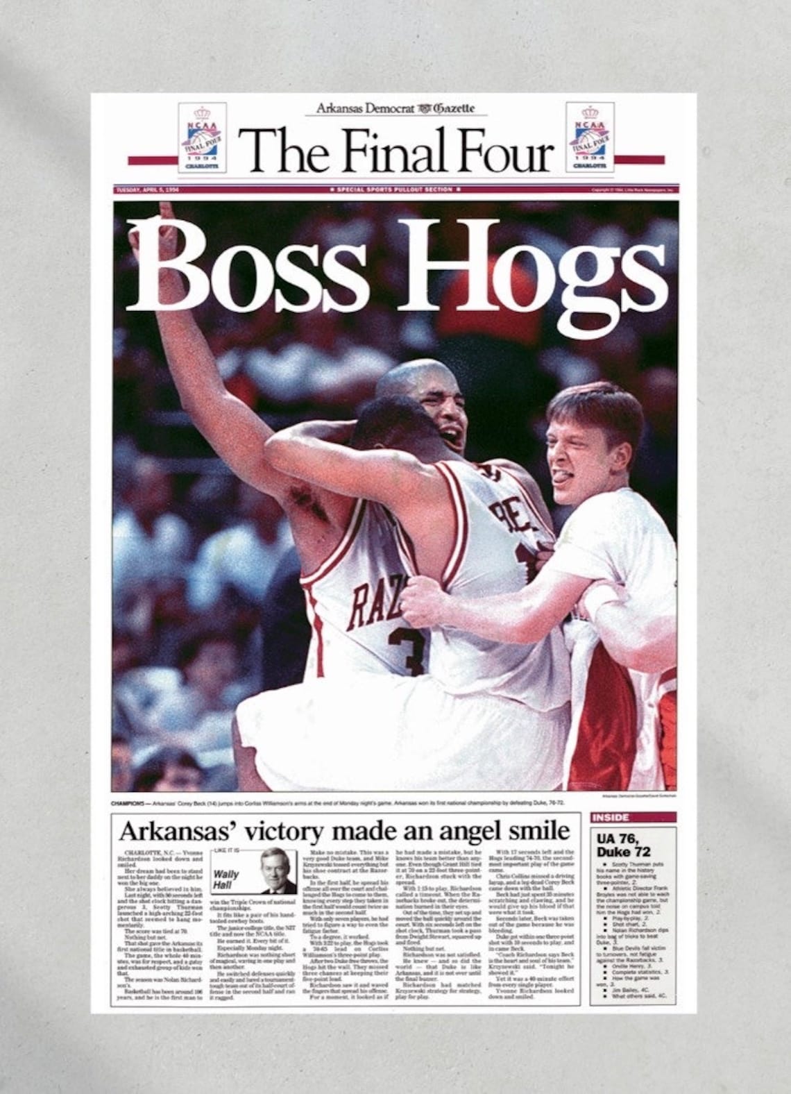 1994 Arkansas Razorbacks NCAA College Basketball Champions Framed ...