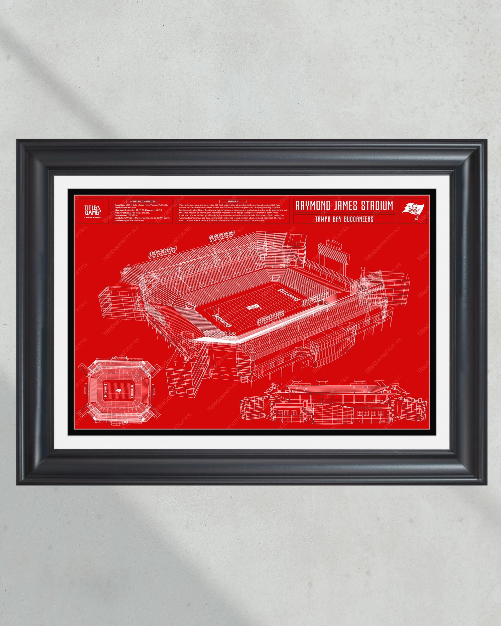 Tampa Bay Buccaneers Raymond James Field Stadium Blueprint Football Print PT60979