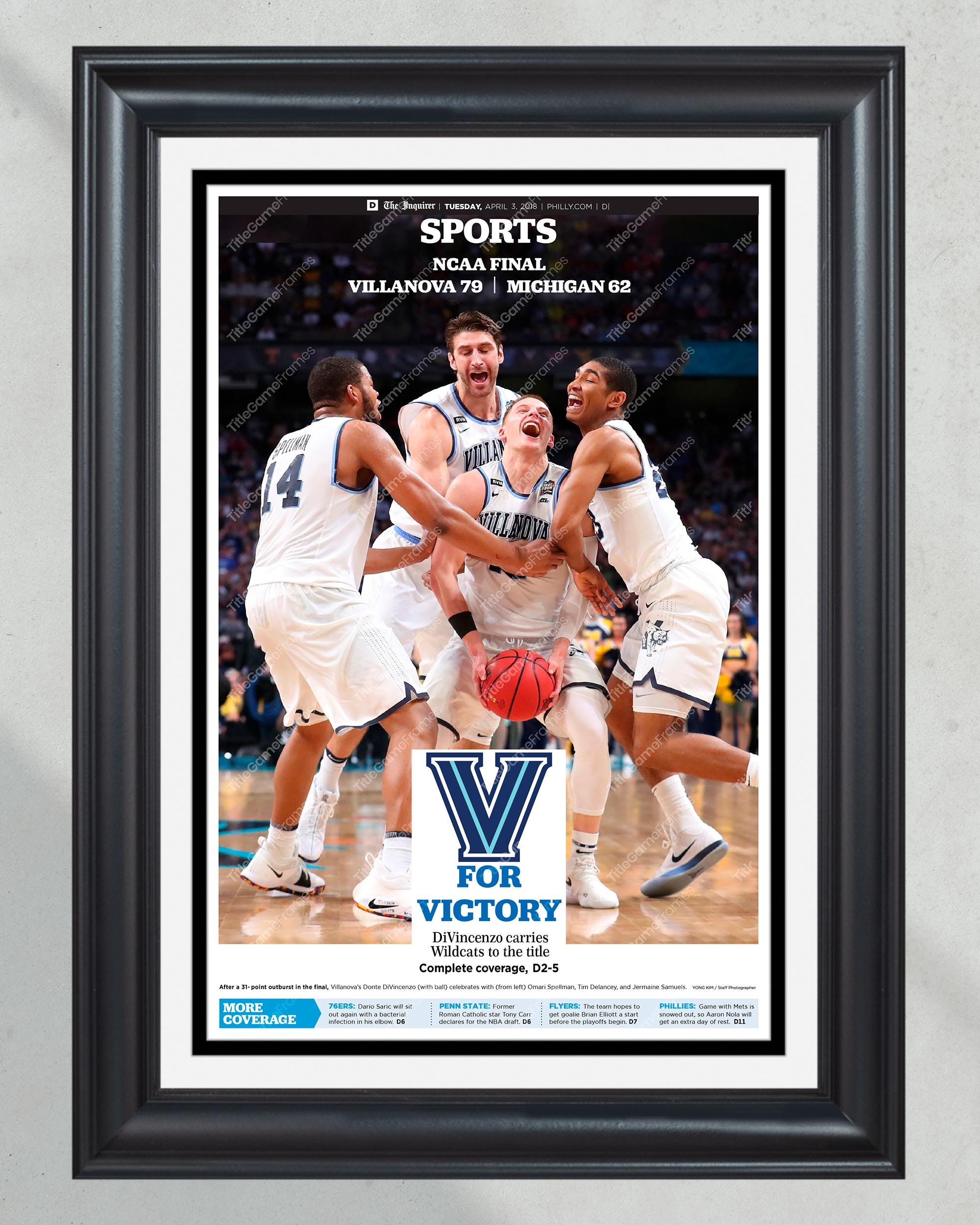 2018 Villanova Wildcats NCAA College Basketball Champions Framed Front Page Newspaper Print PT60305