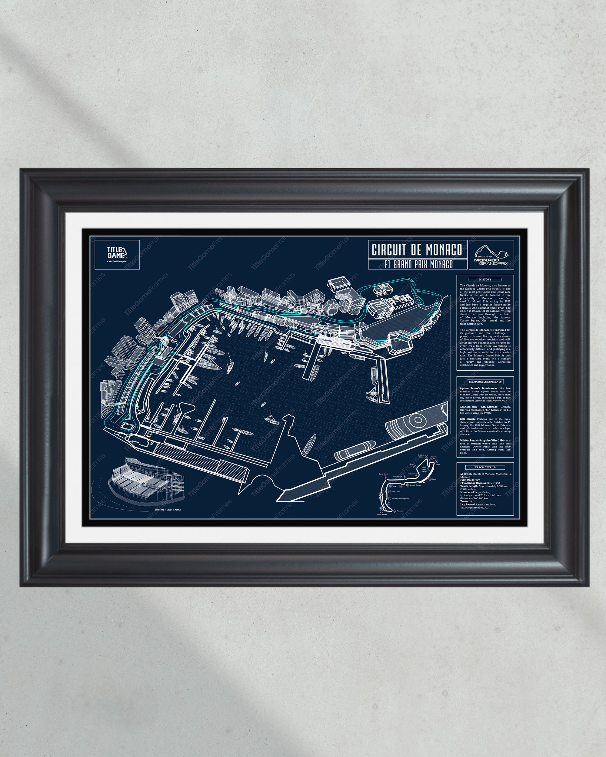 Circuit de Monaco Race Track: Formula 1 Grand Prix Blueprint Wall Art PT60913