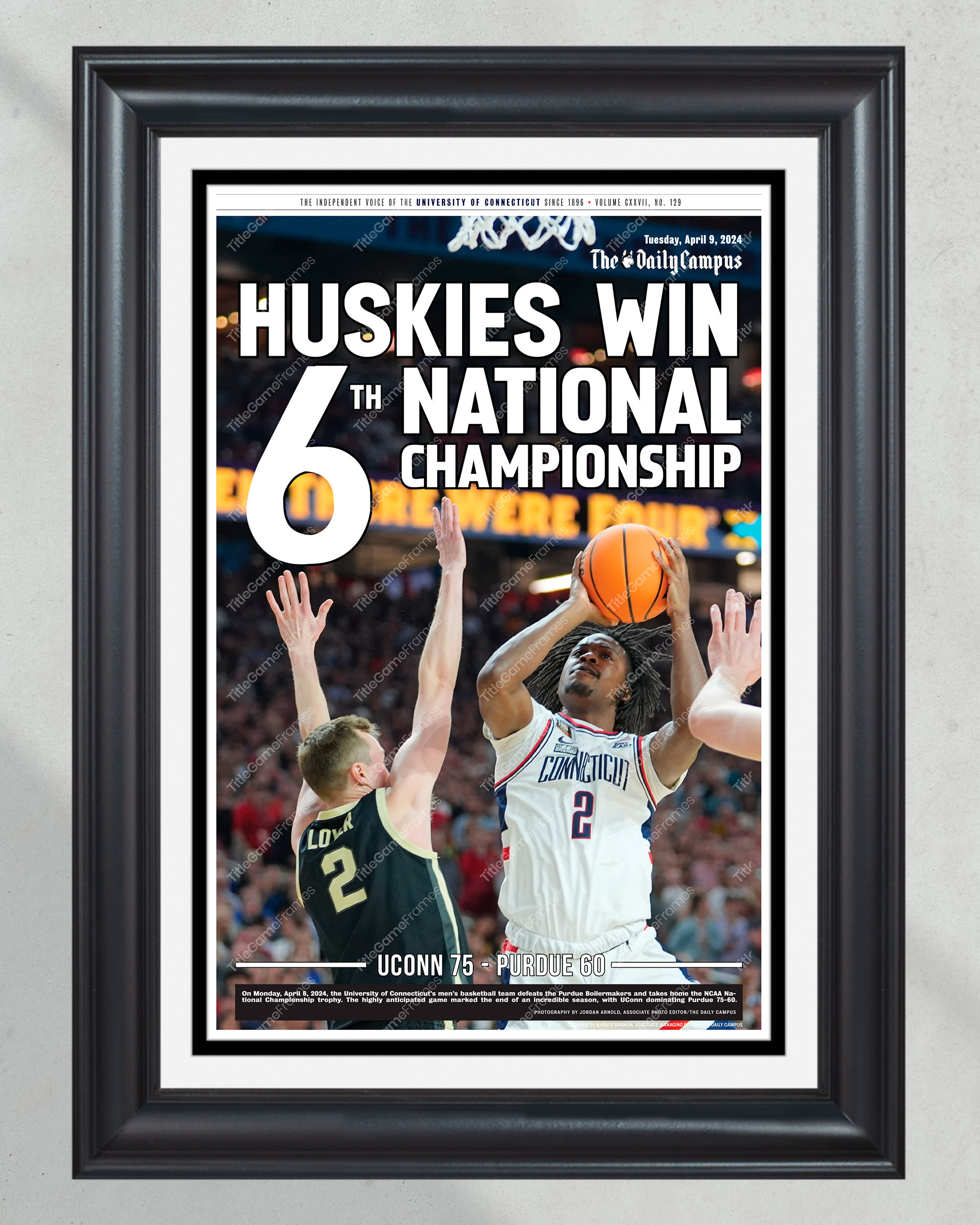 2024 Uconn Huskies WIN 6TH: Back-to-Back NCAA Champions Framed Newspaper PT60834
