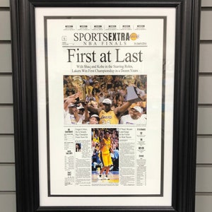 2000 Los Angeles Lakers NBA Champions Framed Newspaper Front Page Newspaper Print Kobe and Shaq Staples Center