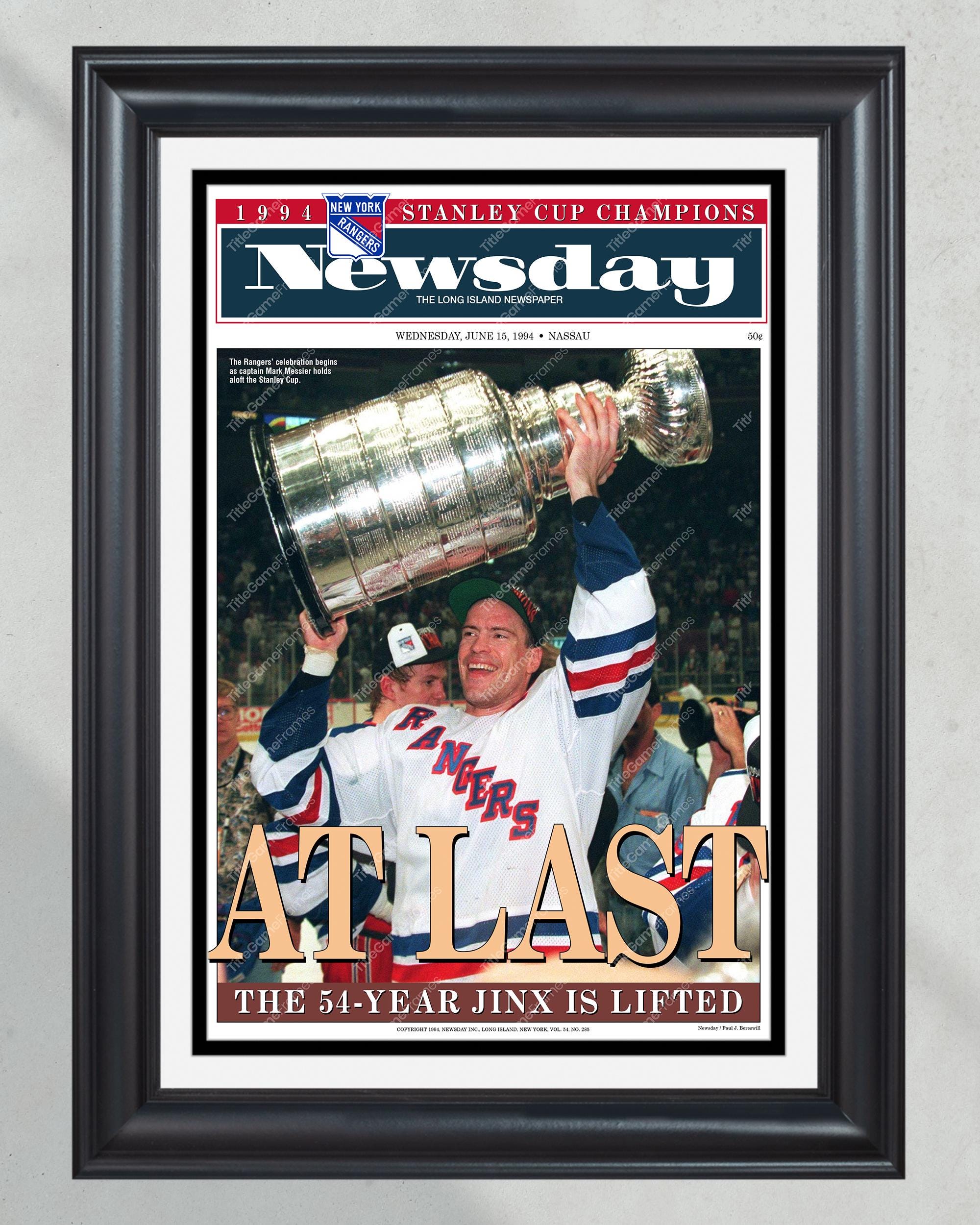 1994 NY Rangers "At Last" Stanley Cup Champion Framed Front Page Newspaper Print PT60640