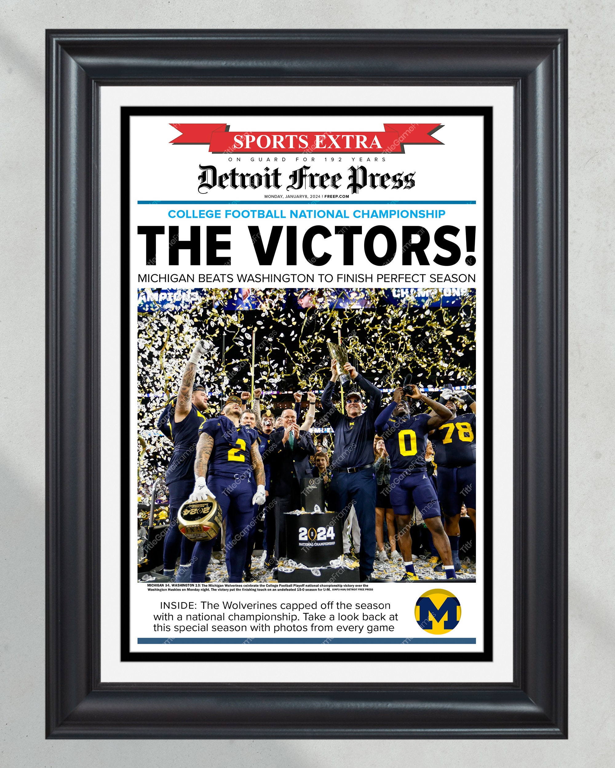2024 Michigan Wolverines National Champions: 'THE VICTORS!' - Framed Commemorative Print PT60839