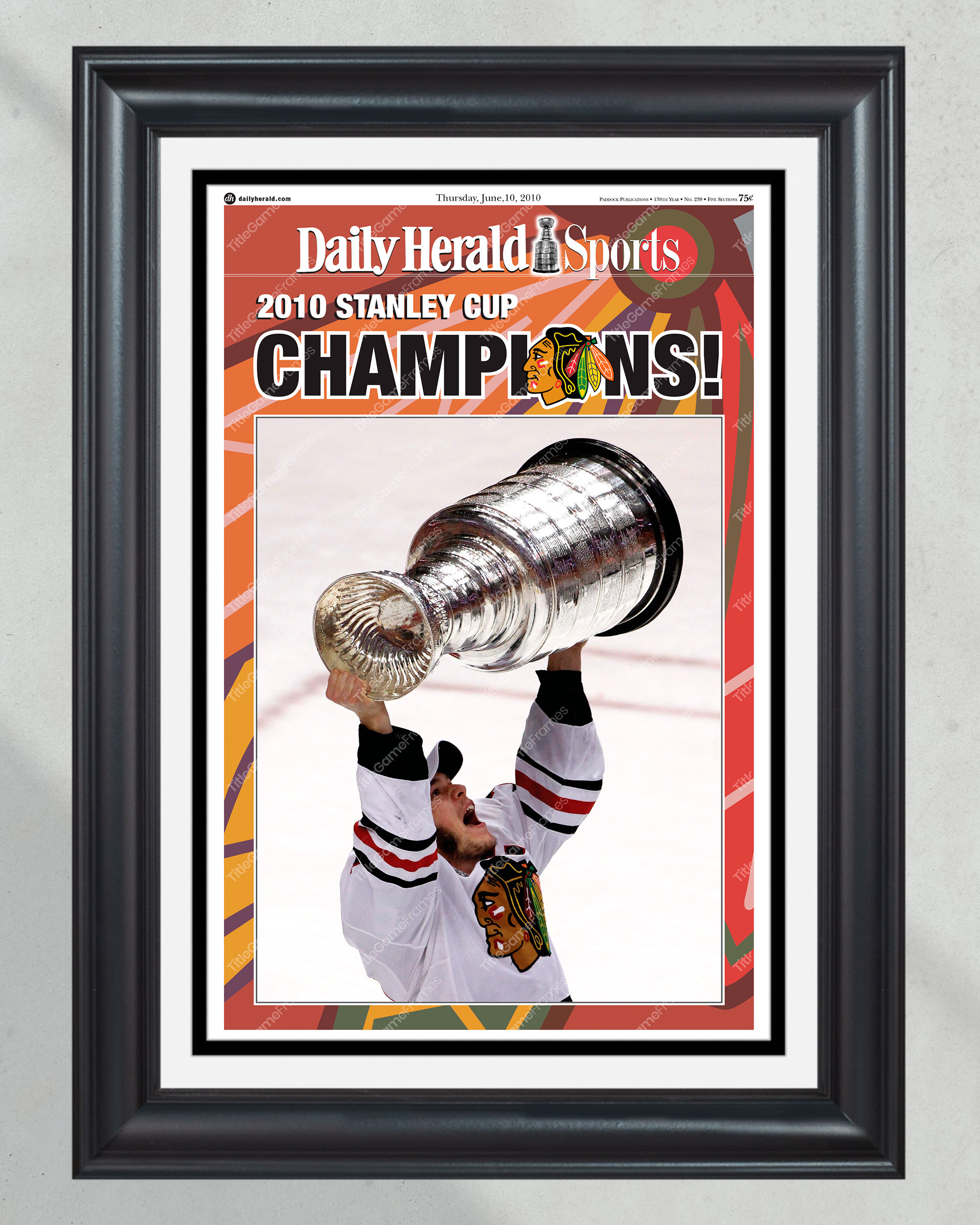 2010 Chicago Blackhawks Stanley Cup Champions Framed Newspaper Front Page Print Jonathan Toews PT60903