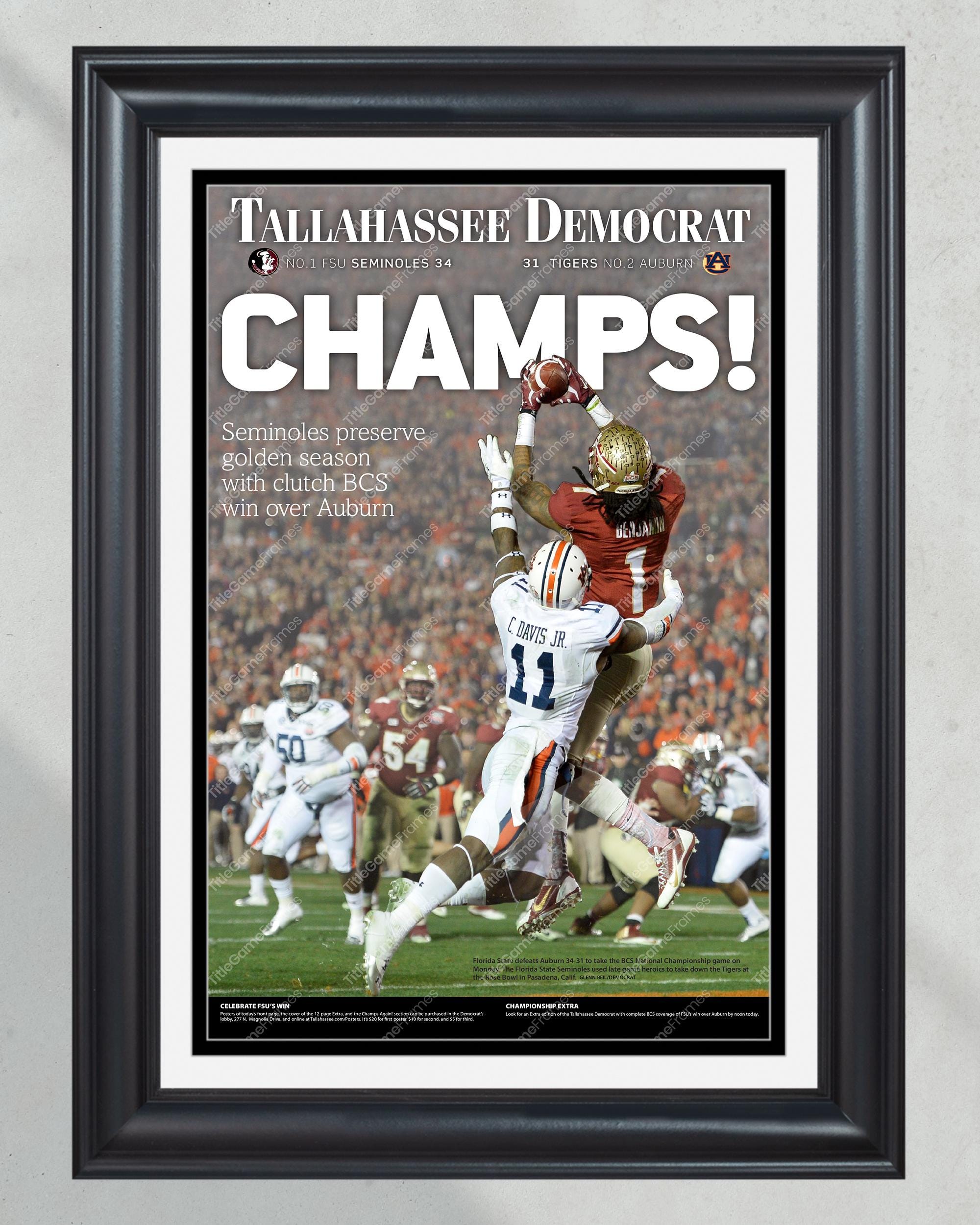 2013 Florida State Seminoles College Football National Champions 'CHAMPS!' Framed Newspaper Print PT61065