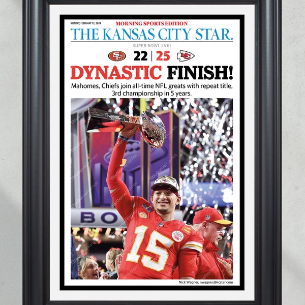 2024 Kansas City Chiefs “DYNASTIC FINISH!” Super Bowl LVIII Sunday Champions Framed Commemorative Print