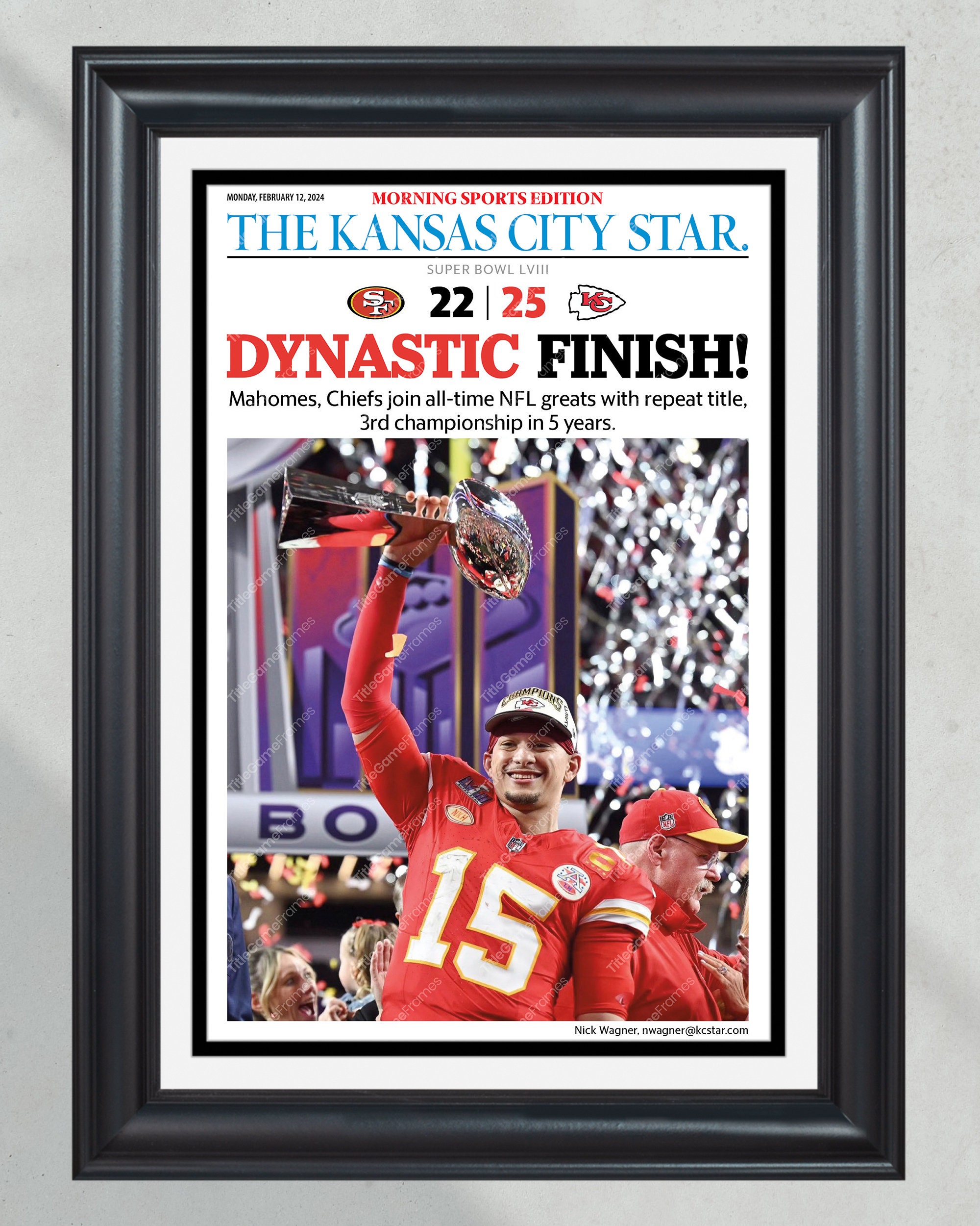 2024 Kansas City Chiefs "DYNASTIC FINISH!" Super Bowl LVIII Sunday Champions Framed Commemorative Print PT60498