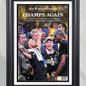 Periódico enmarcado de primera plana con los campeones de la NBA 'CHAMPS AGAIN' de los Golden State Warriors 2017