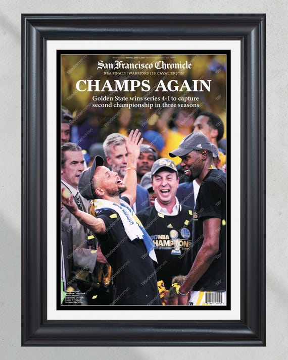 Periodico enmarcado de primera plana con los campeones de la NBA CHAMPS AGAIN de los Golden State Warriors 2017 Etsy Espana