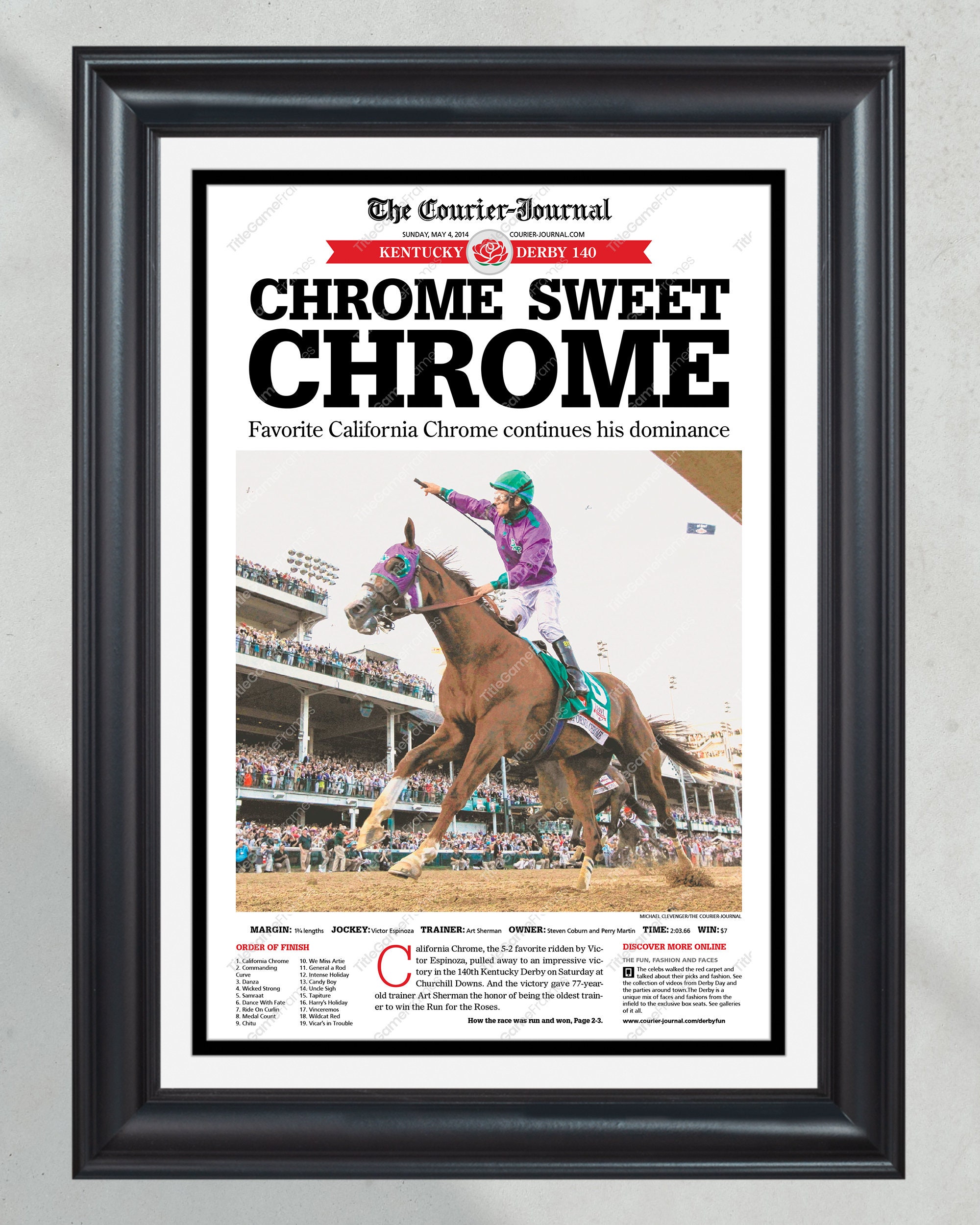 2014 Kentucky Derby 140 'Chrome Sweet Chrome' Framed Front Page Newspaper PT60290