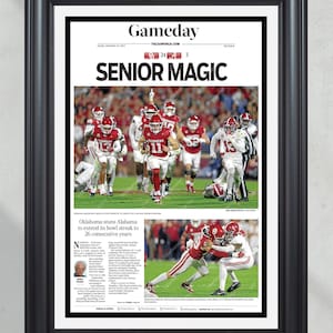 2024 Oklahoma Sooners stun Alabama &#39;SENIOR MAGIC&#39; Framed Newspaper