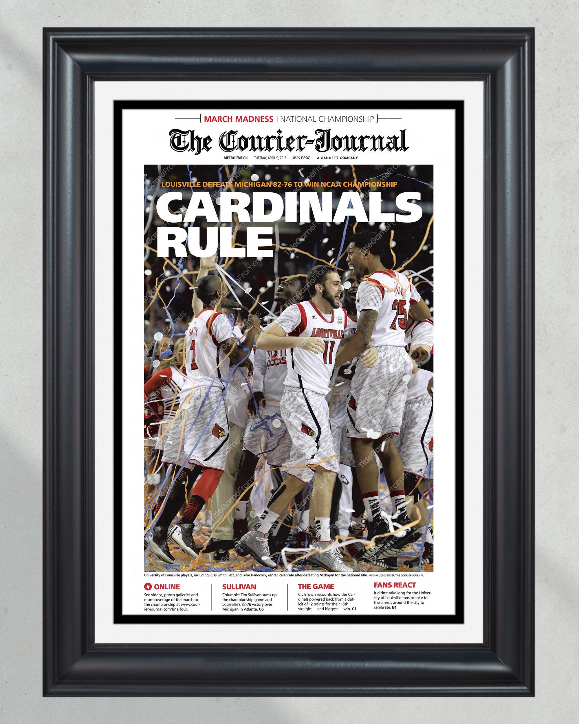 2013 Louisville Cardinals NCAA College Mens Basketball Champions Framed Front Page Newspaper Print PT60441