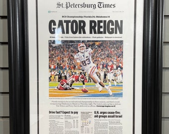 2008 Florida Gators NCAA College Football National Champions Framed Front Page Newspaper Print