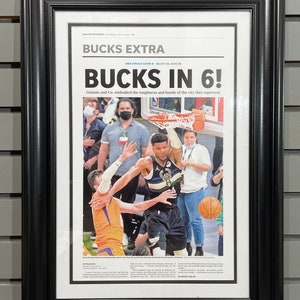 2021 Milwaukee Bucks “Bucks in Six” NBA Championship Framed Newspaper Front Page Print