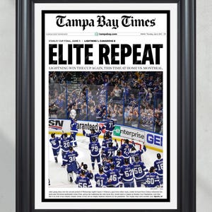 2021 Tampa Bay Lightning Stanley Cup Champions “Elite Repeat” Framed Newspaper Front Page Print