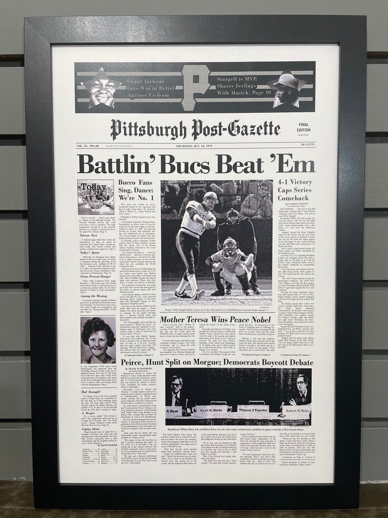 1979 Pittsburgh Pirates World Series Champions Framed Front | Etsy