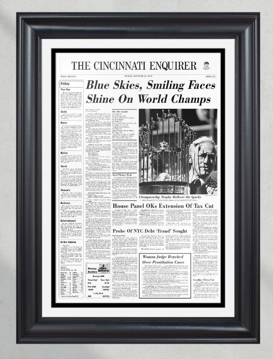 1975 Cincinnati Reds World Series Champions Framed Front Page Newspaper Print PT60566