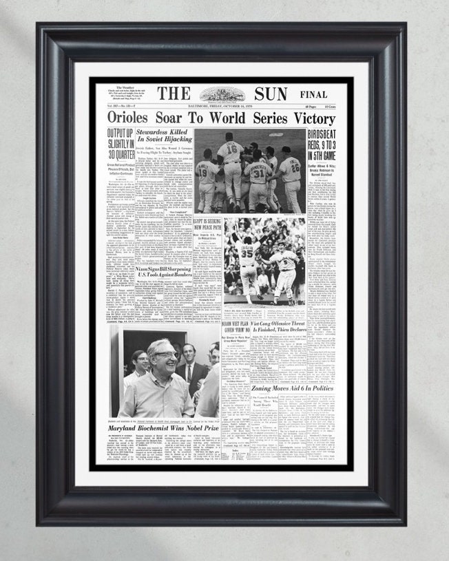 1970 Baltimore Orioles World Series Champions Framed Front Page Newspaper Print PT60407