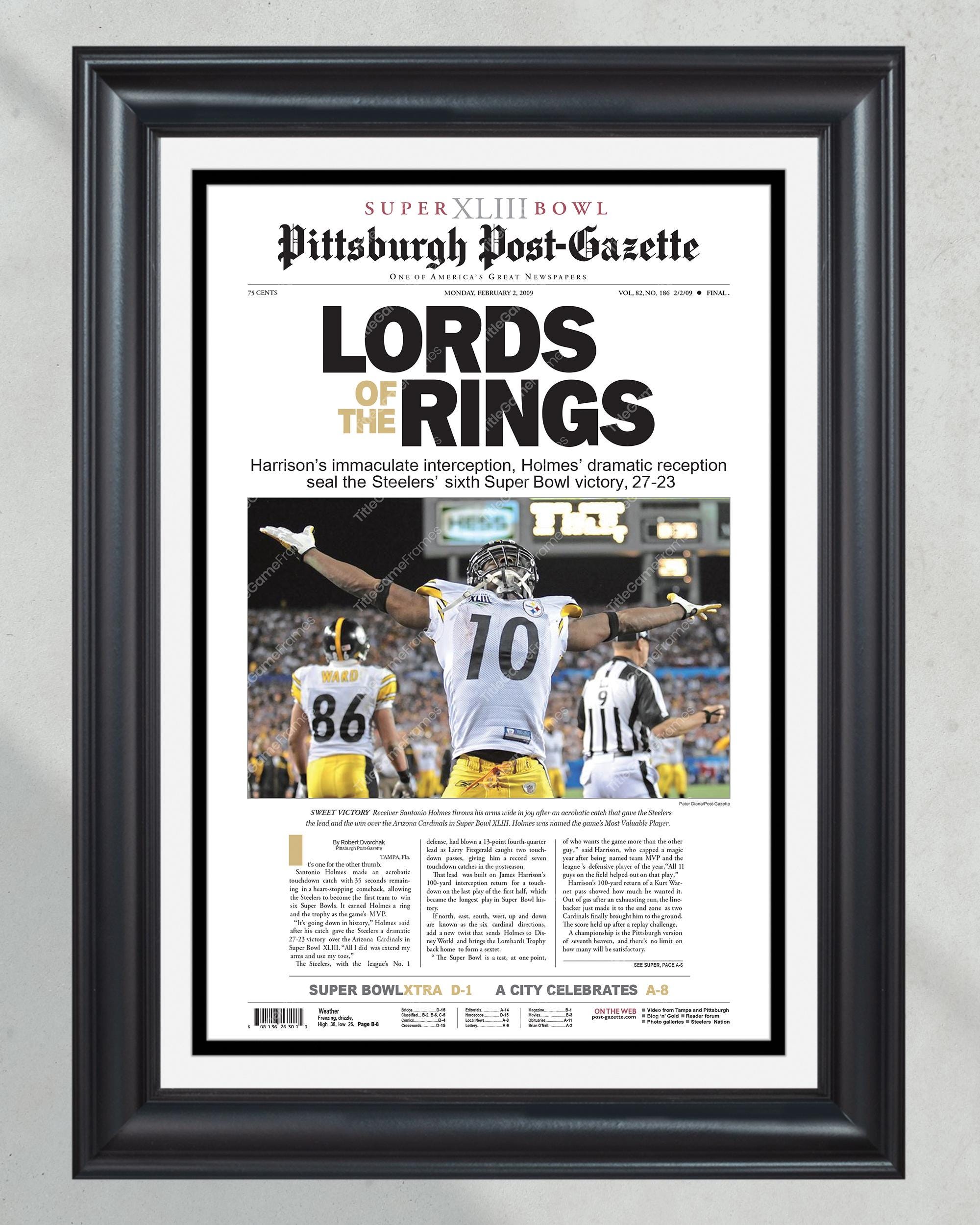 2009 Pittsburgh Steelers Superbowl XLIII Framed Front Page Newspaper PT60910