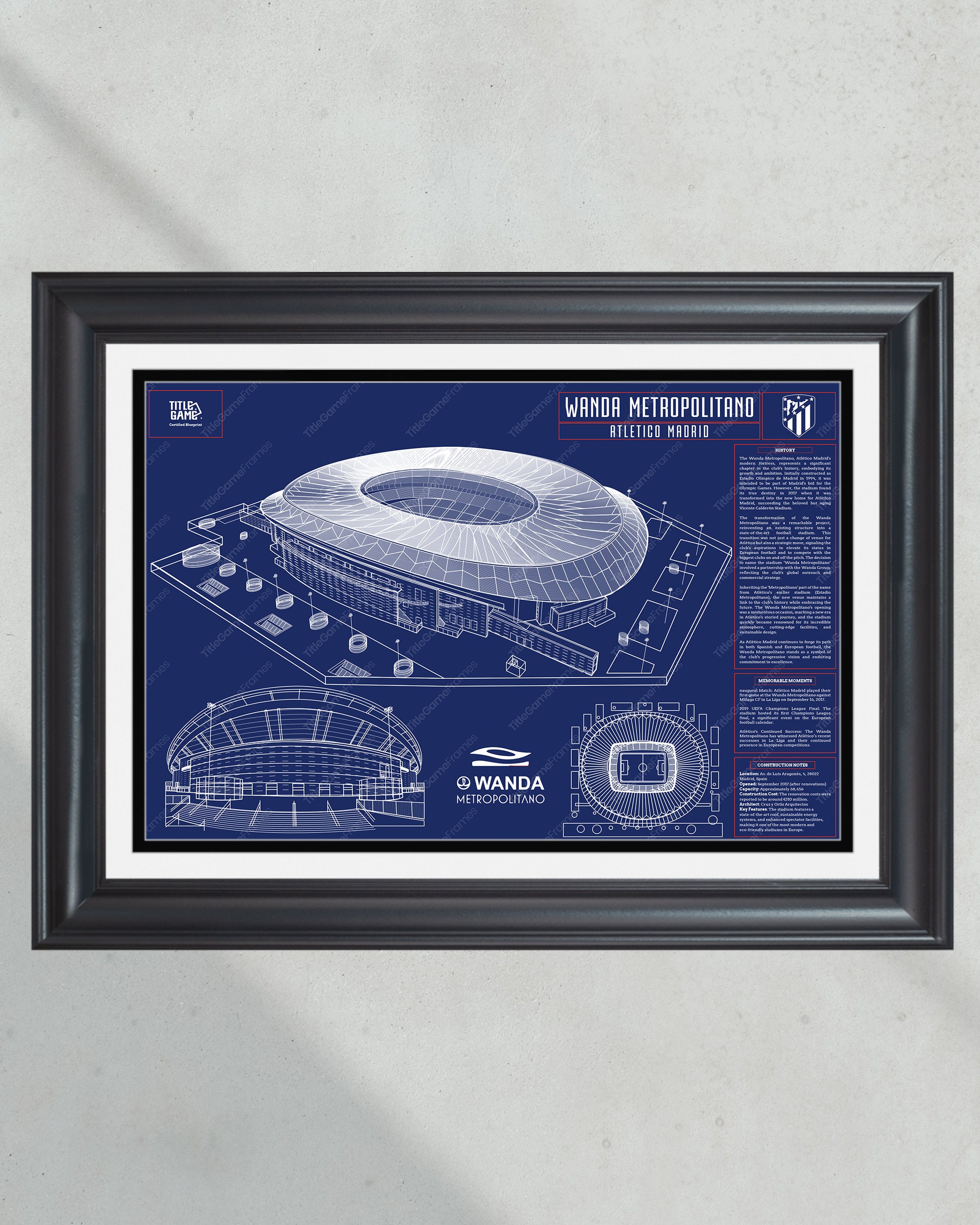 Atlético Madrid Wanda Metropolitano Stadium Blueprint - Spanish Football Wall Art PT60890