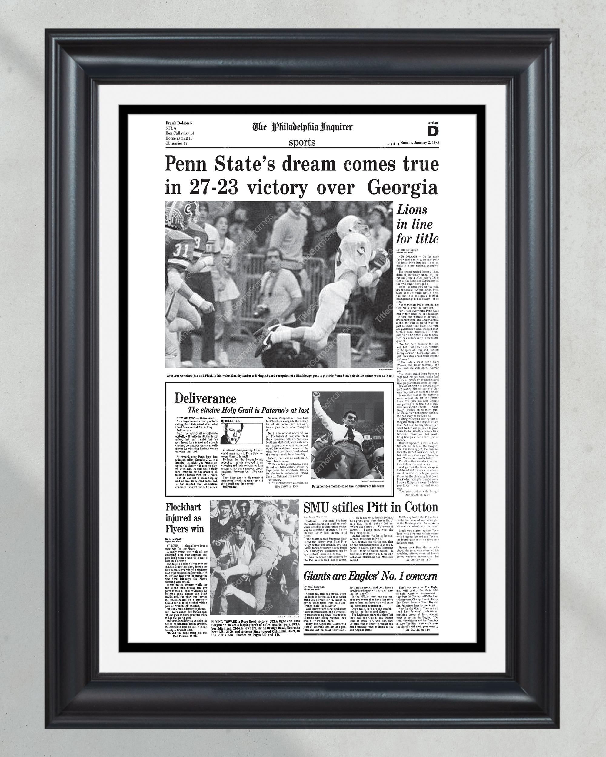 1982 Penn State Nittany Lions NCAA College Football National Champions Framed Front Page Newspaper Print PT60907