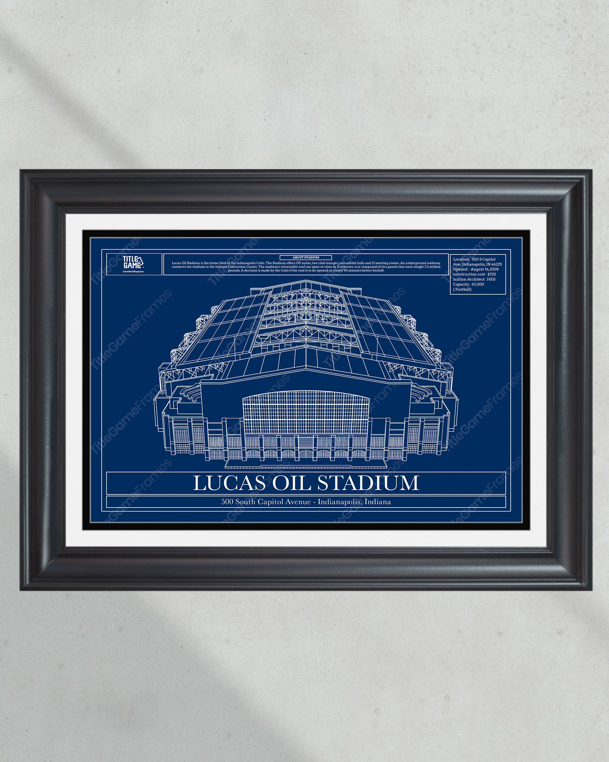 Indianapolis Colts Lucas Oil Stadium Blueprint Football Print PT60648