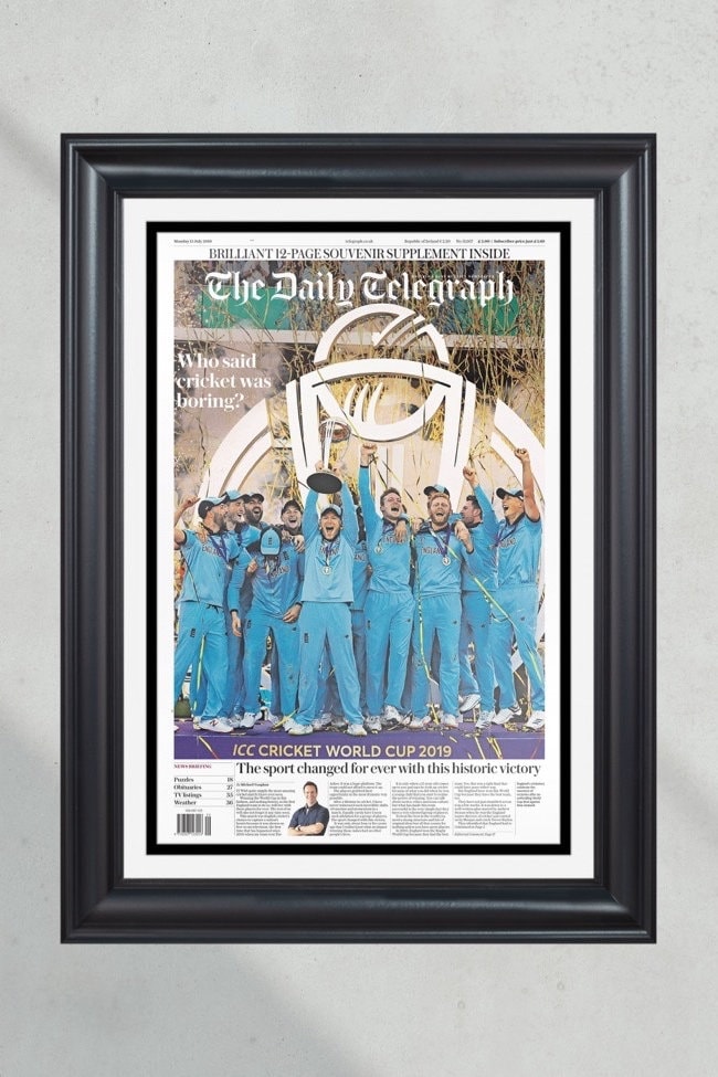 2019 England World Cup Cricket Champions Framed Front Page Newspaper Print PT60798