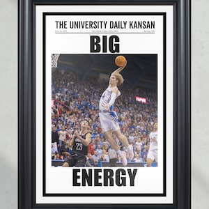 2022 Kansas Jayhawks “Big Energy” NCAA College Basketball Champions Framed Front Page Newspaper Print
