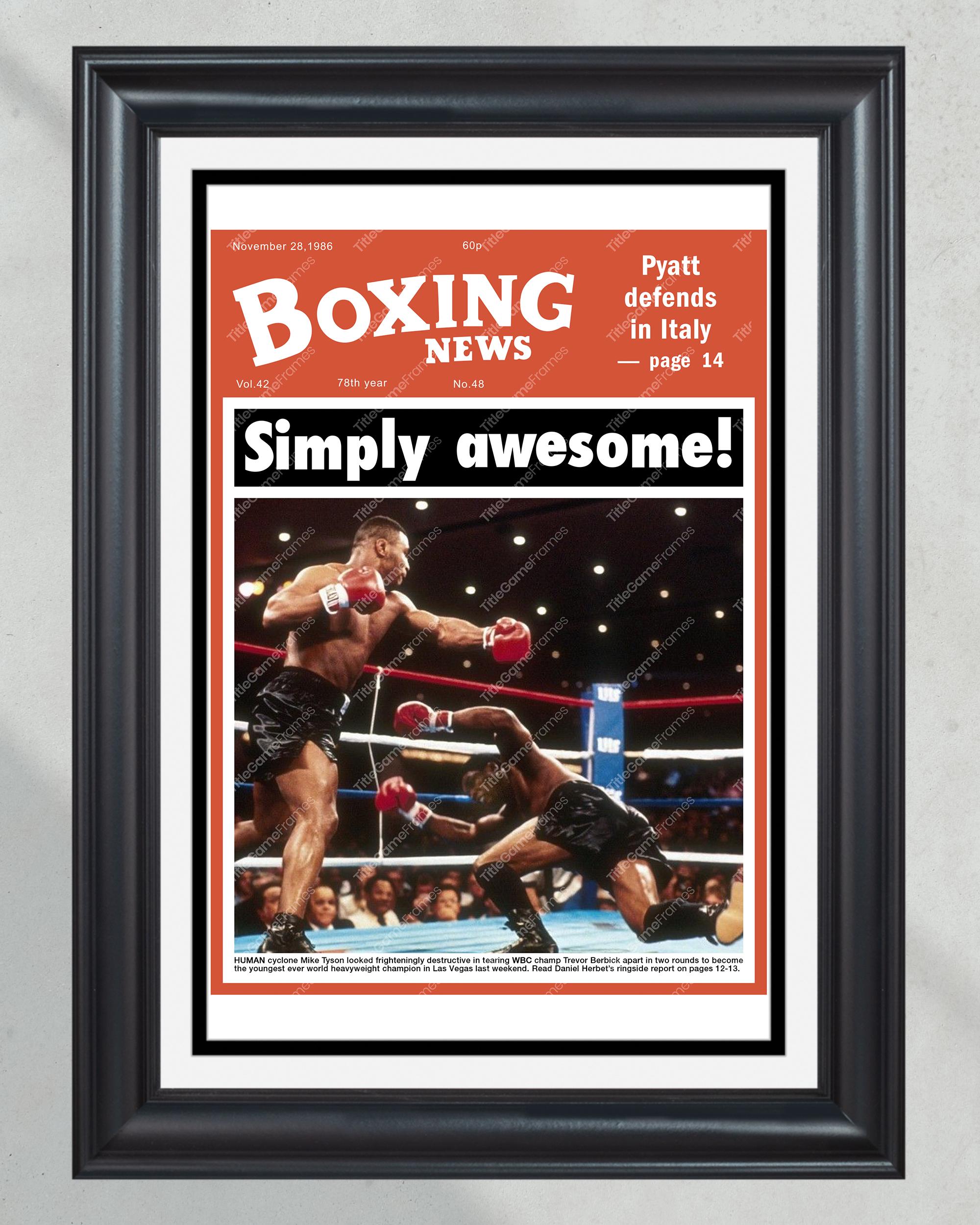 1986 Mike Tyson Youngest Heavyweight Champion - Historic Victory Over Trevor Berbick Framed Newspaper PT60969