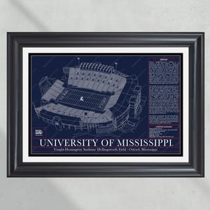 University of Mississippi Ole Miss Rebels Vaught Hemingway Stadium Blueprint