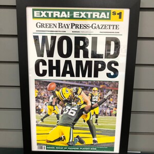 2011 Green Bay Packers Super Bowl Champions XLV 45 Framed Front Page Newspaper Print Lambeau Field Standard Frame